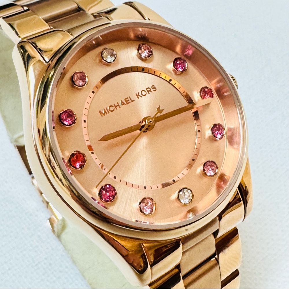 Michael Kors Colette Women's Rose Gold Stainless Bracelet Watch Crystals MK-6604 - Picture 2 of 14